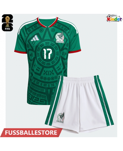 Günstige Mexiko Orbelin Pineda #17 Heimtrikotsatz Kinder WM 2026 Kurzarm (+ Kurze Hosen)